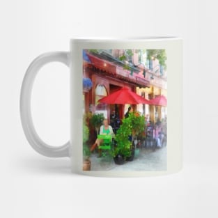 Hoboken NJ - Outdoor Cafe With Red Umbrellas Mug